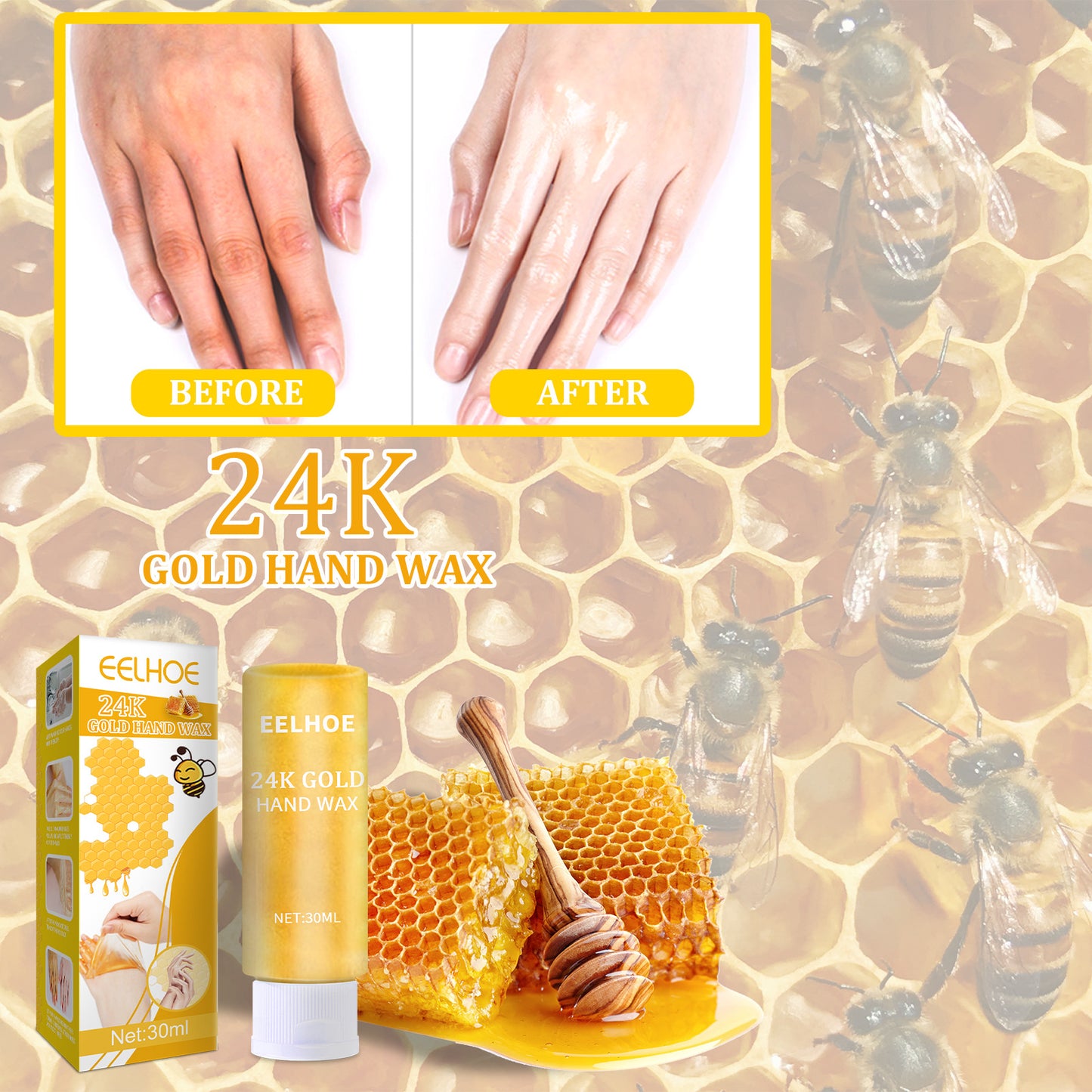 24K Gold Honey Hand Wax Mask Tender And Wet Moisturizing